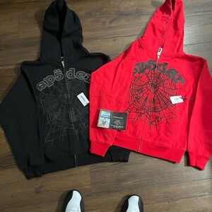 Spider Web Design Kids Hoodies - Black and Red